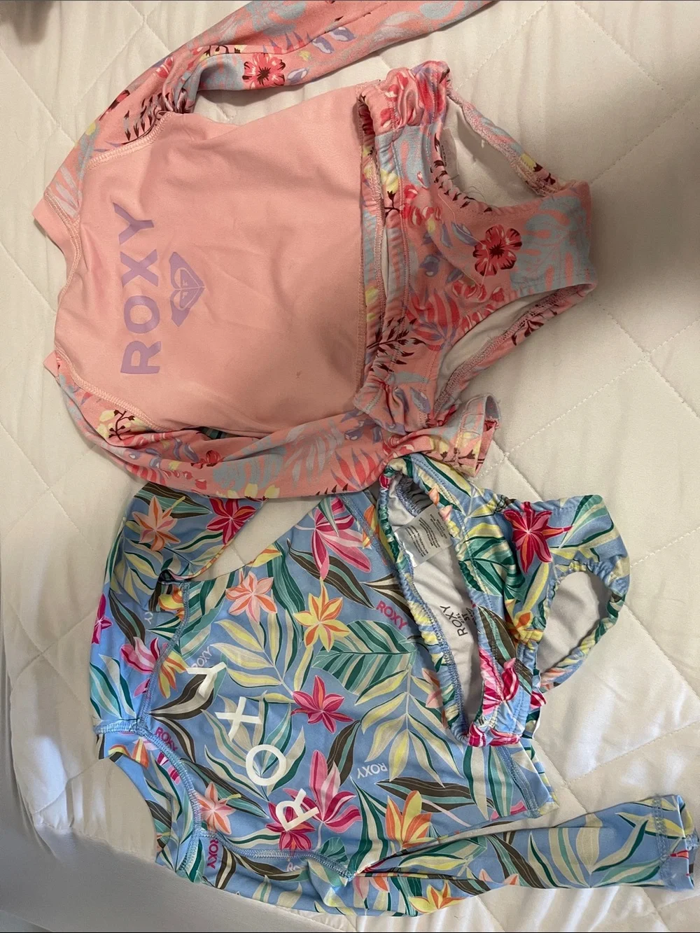 Roxy Kids' Pink and Blue Floral Rash Guard Set